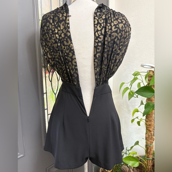 Zara Basic Collection Black and Gold Leopard Print Short Romper | Size Medium - Picture 5 of 11